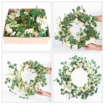 VioletEverGarden Artificial Spring Wreath,20” White Daisy Wreath with Colorful Berries Spring and Summer Wreath Flower Wreath for Front Door Wall Window Party Festival Wedding Decor
