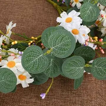 VioletEverGarden 20” White Daisy Wreath for All Seasons