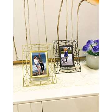 YIFONTIN Picture Frame 4x6 Stand Photo Display Frame Iron Metal for Desk or Dresser, Gold.