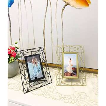 YIFONTIN Picture Frame 4x6 Stand Photo Display Frame Iron Metal for Desk or Dresser, Gold.