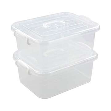 Sandmovie 8 Quart Clear Plastic Storage Boxes with Lids and Handles, 2 Packs