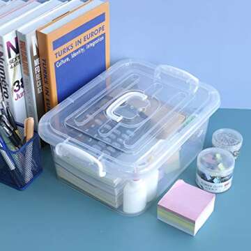 Sandmovie 8 Quart Clear Plastic Storage Boxes with Lids and Handles, 2 Packs