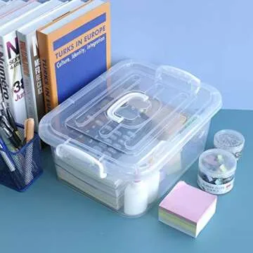 Sandmovie 8 Quart Clear Plastic Storage Boxes with Lids and Handles, 2 Packs