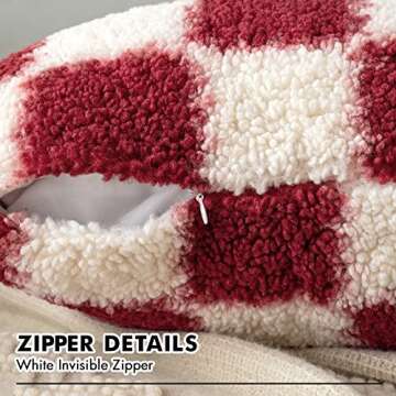 MIULEE Pack of 2 Decorative Throw Pillow Covers Plaid Faux Fur Soft Sherpa Cushion Covers Plush Pillow Shams Square Pillowcases for Winter Sofa Bedroom Livingroom 18x18 Inch, Red and White
