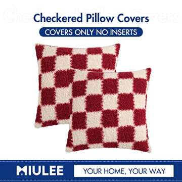 MIULEE Pack of 2 Decorative Throw Pillow Covers Plaid Faux Fur Soft Sherpa Cushion Covers Plush Pillow Shams Square Pillowcases for Winter Sofa Bedroom Livingroom 18x18 Inch, Red and White