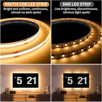 PAUTIX COB LED Strip Warm White 3000K DC12V, 18Ft/5.5M 2772LEDs CRI90+ Flexible LED Tape Lights for ...