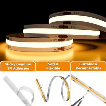 PAUTIX COB LED Strip Warm White 3000K DC12V, 18Ft/5.5M 2772LEDs CRI90+ Flexible LED Tape Lights for Cabinet Engineering Home DIY Lighting Project with 8mm COB Connector(Power Supply Not Included)