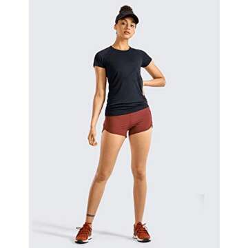 CRZ YOGA Seamless Workout Shirts for Women Short Sleeve Sports Tees Quick Dry Breathable Gym Athletic Tops Black X-Small
