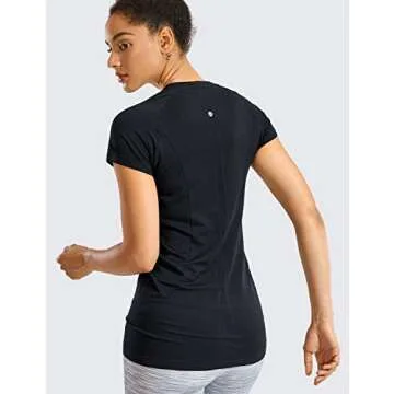 CRZ YOGA Seamless Workout Shirts for Women Short Sleeve Sports Tees Quick Dry Breathable Gym Athletic Tops Black X-Small