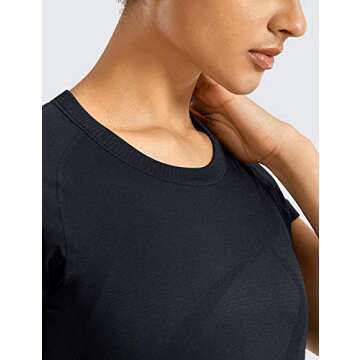 CRZ YOGA Seamless Workout Shirts for Women Short Sleeve Sports Tees Quick Dry Breathable Gym Athletic Tops Black X-Small