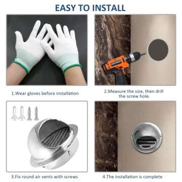 Kyuionty 3 Inch Louver Grille Cover Soffit Air Vent, Stainless Steel Round Air Vent with Gloves for Home Bathroom Office (Half Spherical Type)