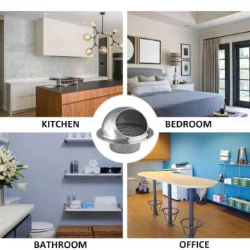 Kyuionty 3 Inch Louver Grille Cover Soffit Air Vent, Stainless Steel Round Air Vent with Gloves for Home Bathroom Office (Half Spherical Type)