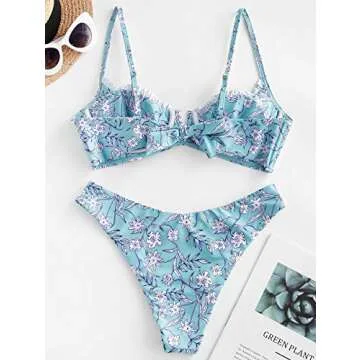 ZAFUL Women's Underwire Floral High Cut Bikini Set