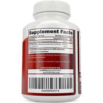 Red Yeast Rice 1200mg with CoQ10 & Flush Free Niacin 120 Vegetarian Capsules - Non Irradiated, Citri...