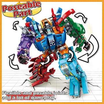 EDUCIRO Jurassic Dinosaur Toys for Kids 5-7, Creator 6in1 Transformer Building Toys, Action Figure Birthday Gifts Idea for Kids 6 7 8 9 10 Year Old Boys Girls (553 Pieces TransDino)