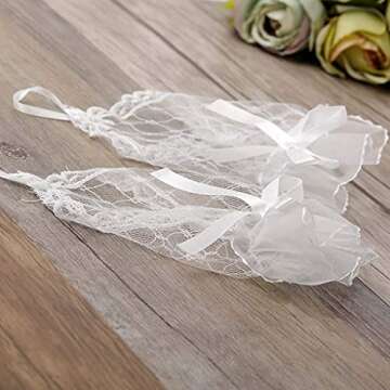 Olbye Womens' Wedding Gloves Fingerless Rhinestone Lace Gloves for Brides Lace Bow Wrist Gloves White (White)