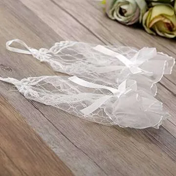 Olbye Womens' Wedding Gloves Fingerless Rhinestone Lace Gloves for Brides Lace Bow Wrist Gloves White (White)