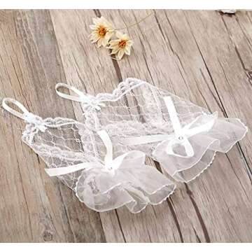 Olbye Womens' Wedding Gloves Fingerless Rhinestone Lace Gloves for Brides Lace Bow Wrist Gloves White (White)