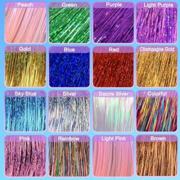 AMchoice Hair Tinsel Kit with Tools 16 Colors 3500 Strands Fairy Hair Tinsel Heat Resistant Sparklin...