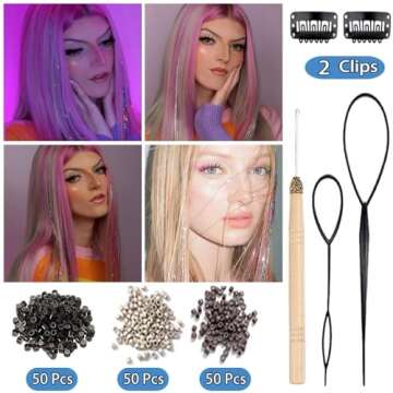 AMchoice Hair Tinsel Kit with Tools 16 Colors 3500 Strands Fairy Hair Tinsel Heat Resistant Sparkling Shiny Tinsel Hair Extensions 48 Inch Colorful Hair Tinsel strands Kit