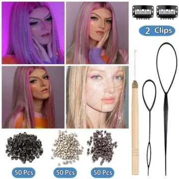 AMchoice Hair Tinsel Kit with Tools 16 Colors 3500 Strands Fairy Hair Tinsel Heat Resistant Sparkling Shiny Tinsel Hair Extensions 48 Inch Colorful Hair Tinsel strands Kit