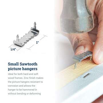 Sawtooth Picture Hangers No Nail - 100 Pack - 1 Inch - Zinc Silver Sawtooth Hanger