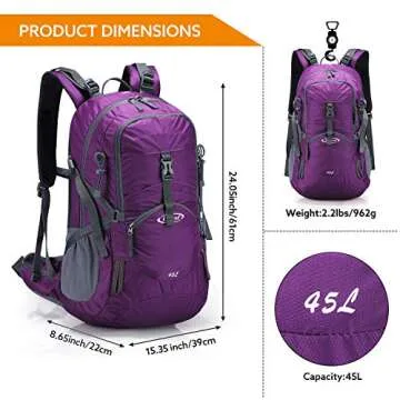 G4Free 45L Hiking Travel Backpack Waterproof with Rain Cover for Outdoor Adventures