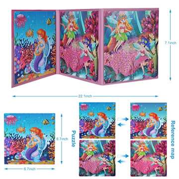Travofun Magnetic Puzzles for Kids Ages 3-5,20 Piece Jigsaw Mermaid Puzzles for Toddlers 2-4,Children Travel Activity Toys Games for 3 4 5 6 Years Girls in Car Airplane,Learning Magnet for Road Trip