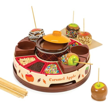 Nostalgia Chocolate & Caramel Fondue Pot, 25 Sticks, Fondue Machine with Decorating and Toppings Tra...