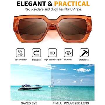 FIMILU Women's Oversized Square Sunglasses with UV400 Protection