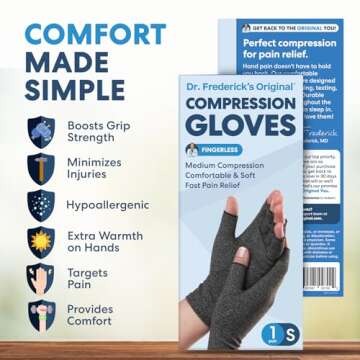 Dr. Frederick's Original Arthritis Compression Gloves for Women & Men - Ideal for Arthritis Hand Pain Relief, Carpal Tunnel, Reynaud’s & Poor Circulation - Small