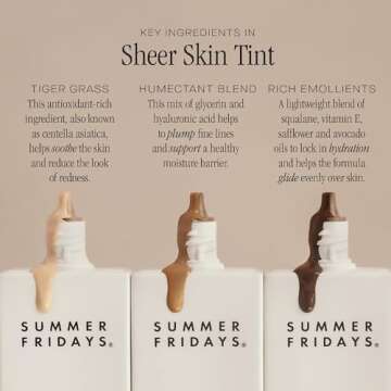 Summer Fridays Sheer Skin Tint - Tinted Moisturizer with Hyaluronic Acid - Helps Diminish Uneven Skin Tone - Sheer to Light Coverage - Shade 1 - Fair with Neutral Peach Undertones (1 Fl Oz)