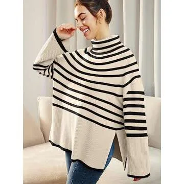 LILLUSORY Women's Fall Turtle Neck Long Sleeve Sweater - Cozy Ribbed Knit Pullover