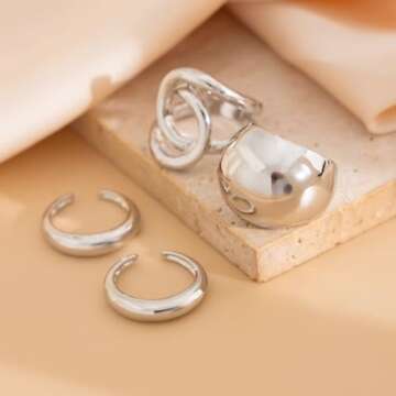 VIRAVENTO Chunky Rings for Women Silver Stacking Rings Gold Rings Set Trendy Knuckle Rings (4, Silver)