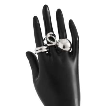 VIRAVENTO Chunky Rings for Women Silver Stacking Rings Gold Rings Set Trendy Knuckle Rings (4, Silver)