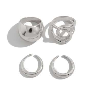 VIRAVENTO Chunky Rings for Women Silver Stacking Rings Gold Rings Set Trendy Knuckle Rings (4, Silver)