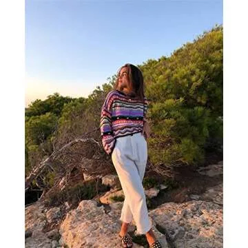 Women' s Y2K Crochet Crop Top See Through Hollow Out Sweater Pullover Long Sleeve Knit Color Block Casual Streetwear (M, C)