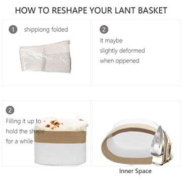 Trisomy Cotton Rope Storage Baskets Bin Set of 4 Storage Cube Organizer Foldable Decorative Woven Basket with Handles for Clothes, Toy, Makeup, Books, Towels, Nursery Laundry 15"x 10"x 9"(White-Brown)