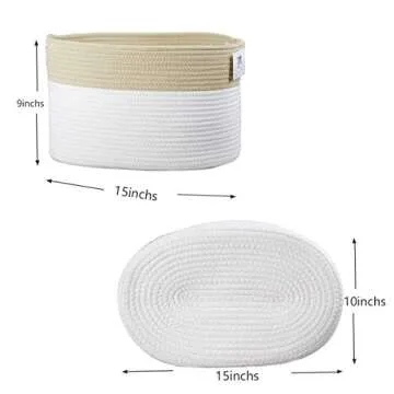 Trisomy Cotton Rope Storage Baskets Bin Set of 4 Storage Cube Organizer Foldable Decorative Woven Basket with Handles for Clothes, Toy, Makeup, Books, Towels, Nursery Laundry 15"x 10"x 9"(White-Brown)