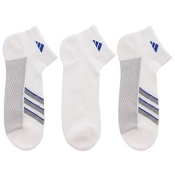 adidas Men's Superlite Stripe Low Cut Socks (3-Pair), White/Light Onix/Hi-Res Blue, Large