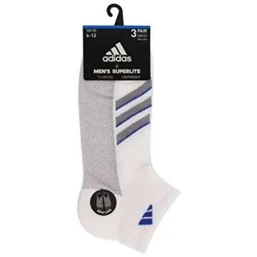 adidas Men's Superlite Stripe Low Cut Socks (3-Pair), White/Light Onix/Hi-Res Blue, Large