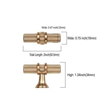Asidrama 10 Pack Knurled Champagne Bronze Kitchen Cabinet Knobs Dresser Knobs Drawer Knobs Single Hole Cabinet T Bar Pull Handles for Kitchen Wardrobe Cupboard