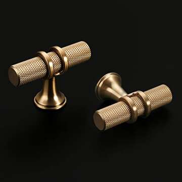 Asidrama 10 Pack Knurled Champagne Bronze Kitchen Cabinet Knobs Dresser Knobs Drawer Knobs Single Hole Cabinet T Bar Pull Handles for Kitchen Wardrobe Cupboard