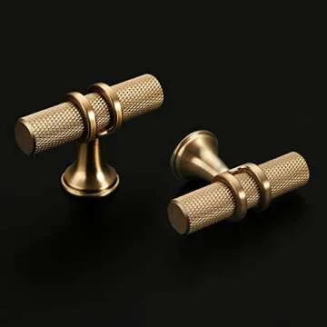 Asidrama 10 Pack Knurled Champagne Bronze Kitchen Cabinet Knobs Dresser Knobs Drawer Knobs Single Hole Cabinet T Bar Pull Handles for Kitchen Wardrobe Cupboard