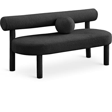 Meridian Furniture 474 Black Parlor Collection Modern Boucle Bench