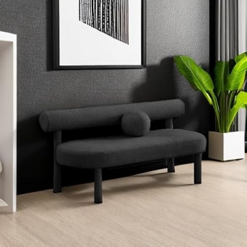Meridian Black Boucle Bench - Stylish Modern Design