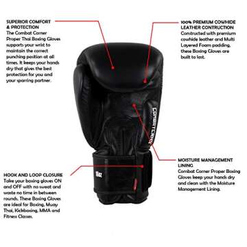 Combat Corner Premium Cowhide Leather Proper Thai Boxing Gloves for Training and Sparring