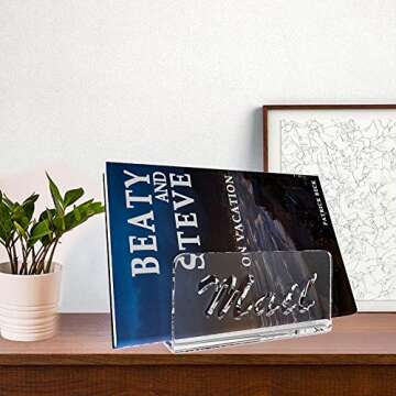 Mail Organizer Countertop, wishacc Bill Holder for Desk, Vertical Acrylic Letter Sorter Bin in Transparent Color