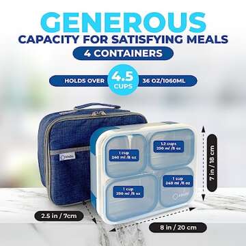 Stainless Steel Bento Lunch Box Set for Adults, Kids - Insulated Bag and Ice Pack - Leak-Proof Metal Compartment Meal Prep Food & Snack Containers for Work Travel School Daycare, 36 oz Navy Blue