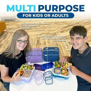 Stainless Steel Bento Lunch Box Set for Adults, Kids - Insulated Bag and Ice Pack - Leak-Proof Metal Compartment Meal Prep Food & Snack Containers for Work Travel School Daycare, 36 oz Navy Blue